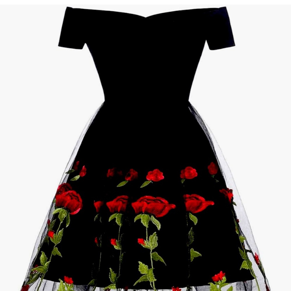 New black dress with red roses.